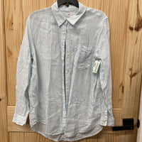 WOMENS GAP LS BUTTON UP SHIRT AQUA/WHITE STRIPE L