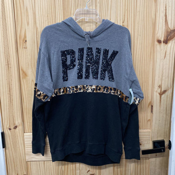 WOMENS VS PINK HOODIE GREY/BLK/LEOPARD S