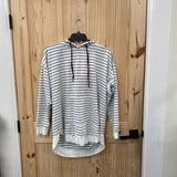 WOMENS MAURICES LS HOODED SHIRT WHITE/BLK STRIPE XL