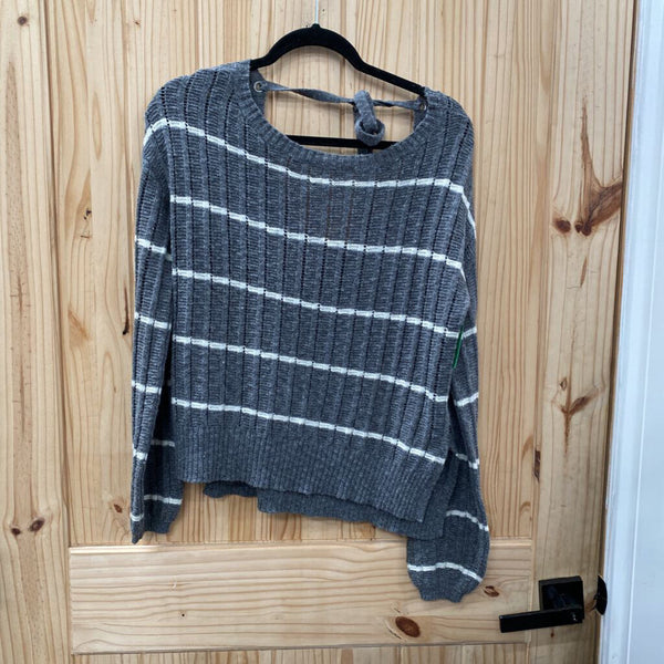 WOMENS AMERICAN EAGLE SWEATER GREY/WHITE STRIPE S