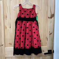 GIRLS SL CASUAL DRESS RED W/BLK DOTS 6X