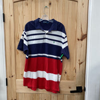 MENS POLO SHIRT RED/WHITE/NAVY BLUE XL