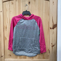 GIRLS ADIDAS LS HOODED SHIRT PINK/GREY L 14