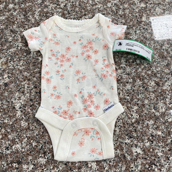 GIRLS WHITE FLORAL ONESIE PREEMIE