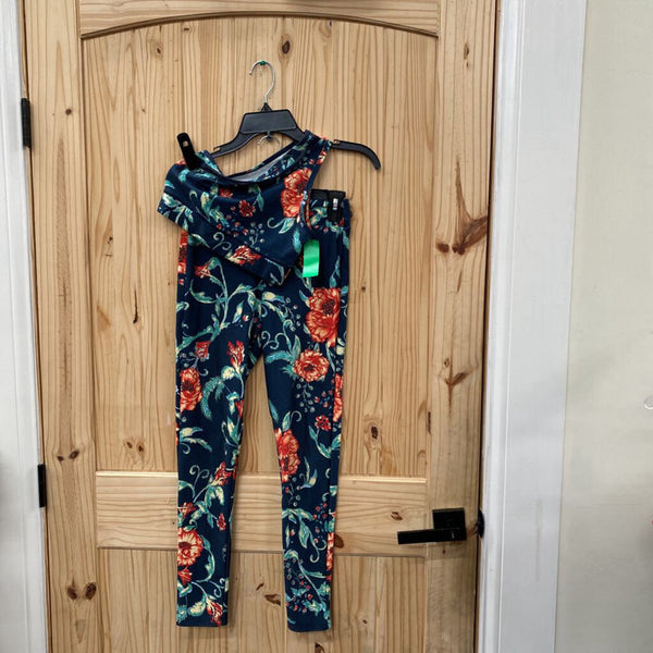 WOMENS GIANNI BINI 2PC SET NAVY BLUE FLORAL TOP S PANTS M