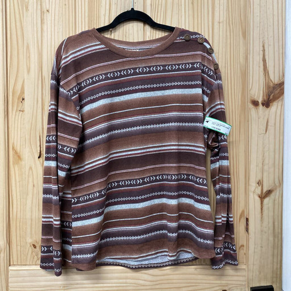 WHITE AND BROWN STRIPED SHIRT SIZE XL