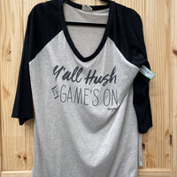 WOMENS YALL HUSH THE GAME'S ON LS SHIRT GREY/BLK XL