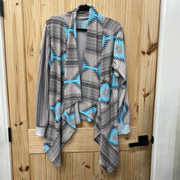 WOMENS CASUAL CARDIGAN GREY/SKY BLUE 2XL