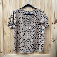 WOMENS SHEIN CASUAL TOP TAN W/BLK SPOTS L