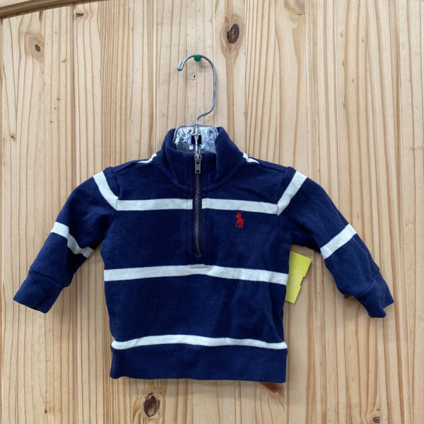 BOYS RALPH LAUREN NAVY BLUE/WHITE LS SHIRT 3M