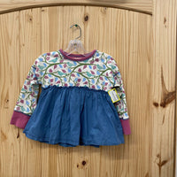 GIRLS MATILDA JANE TOP TEAL/PURPLE W/BIRDS/TREES 4