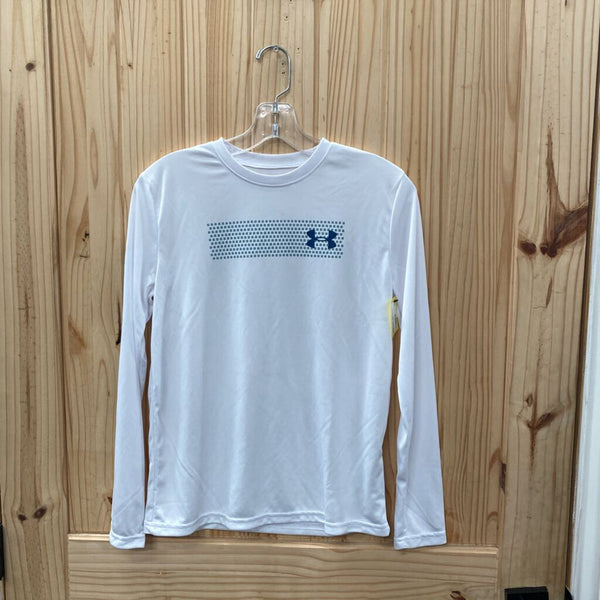 BOYS UNDER ARMOUR LS WHITE/TEAL SHIRT YXL 14