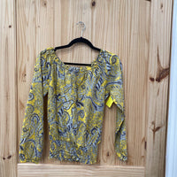 WOMENS MICHAEL KORS YELLOW/WHITE/BLK PAISLEY DESIGN TOP S