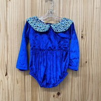 GIRLS ROYAL BLUE VELOUR/FLORAL LS ONESIE SHIRT 100 3T