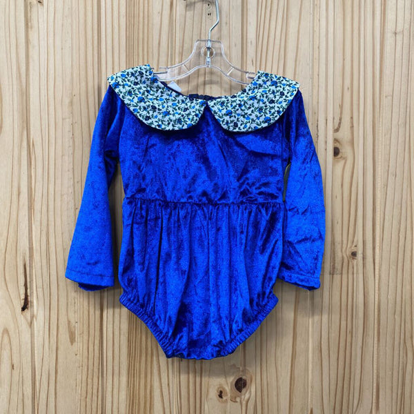 GIRLS ROYAL BLUE VELOUR/FLORAL LS ONESIE SHIRT 100 3T