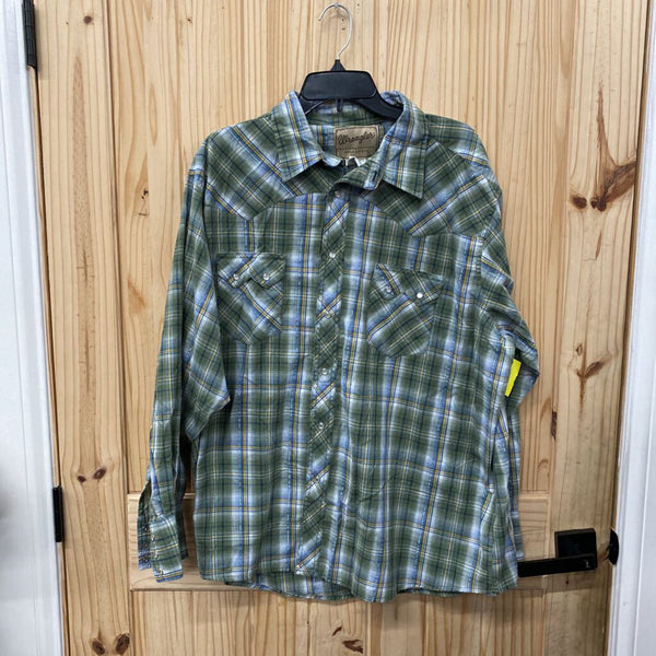 MENS WRANGLER LS GREEN PLAID SHIRT 2XL