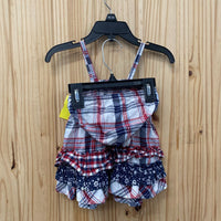 GIRLS EST. 1989 RED/WHITE/BLUE PLAID 2PC SET 9/12M