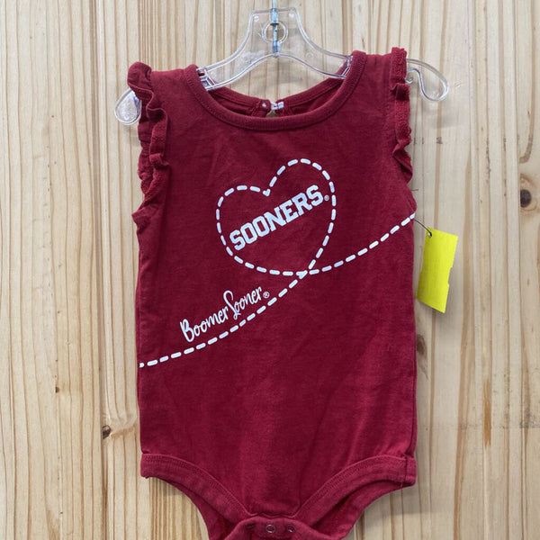 GIRLS BOOMER SOONER RED/WHITE ONESIE 6/12M