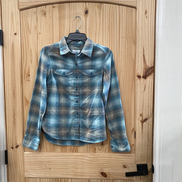 WOMENS COLUMBIA LS TEAL PLAID SHIRT XS