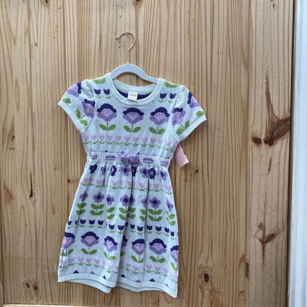 GIRLS SYMBOREE SWEATER DRESS WHITE/GREEN/PURPLE W/FLOWERS 5T
