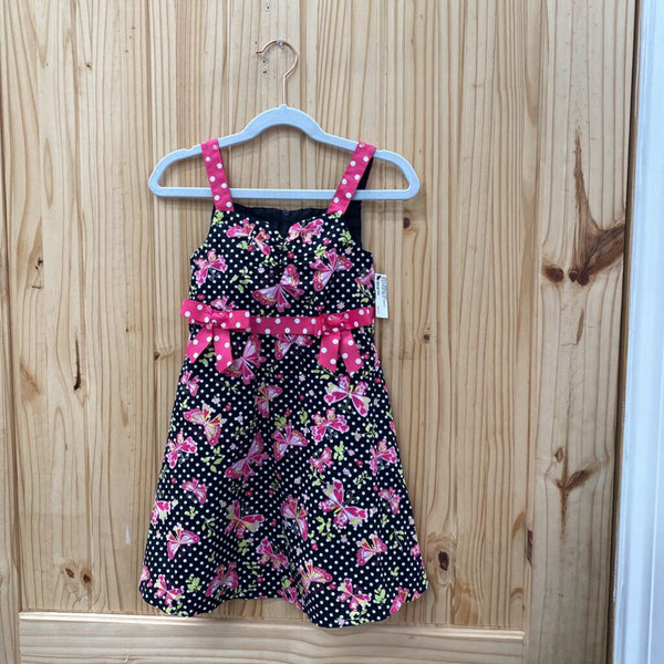 GIRLS JESSICA ANN BLK/WHITE/PINK SL DRESS W/BUTTERFLIES 5