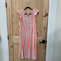 WOMENS A NEW DAY SL DRESS CORAL/WHITE/LILAC STRIPE L