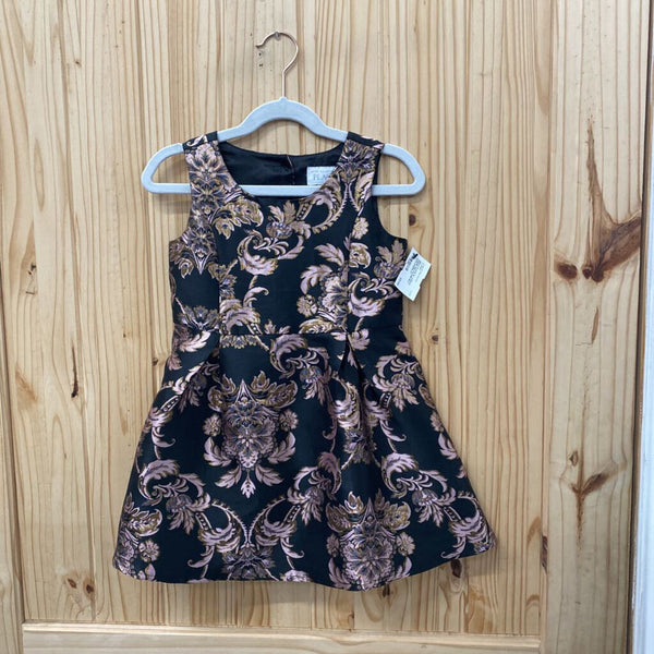 GIRLS PLACE SL CASUAL DRESS MAUVE PINK/BLK W/FLOWERS 4T