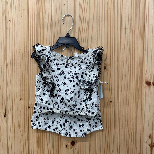 GIRLS TAHARI 2PC SET WHITE/BLK W/FLOWERS 5