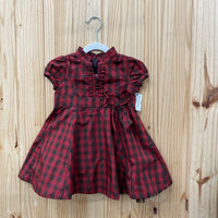 GIRLS BABY GAP RED/DK BROWN PLAID DRESS 18/24M
