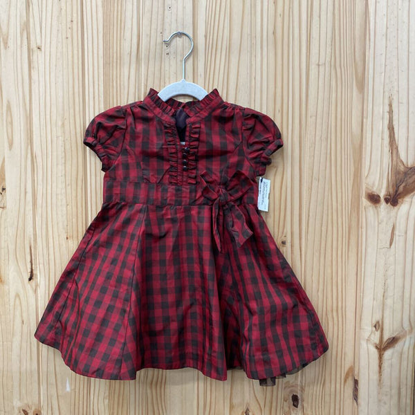 GIRLS BABY GAP RED/DK BROWN PLAID DRESS 18/24M