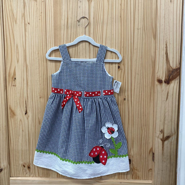 GIRLS RARE EDITIONS SL DRESS BLUE/WHITE CHECKERED W/LADYBUG 5