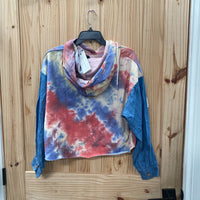 WOMENS DANCE & MARVEL TYE DYE CROP TOP HOODED SHIRT L NWT