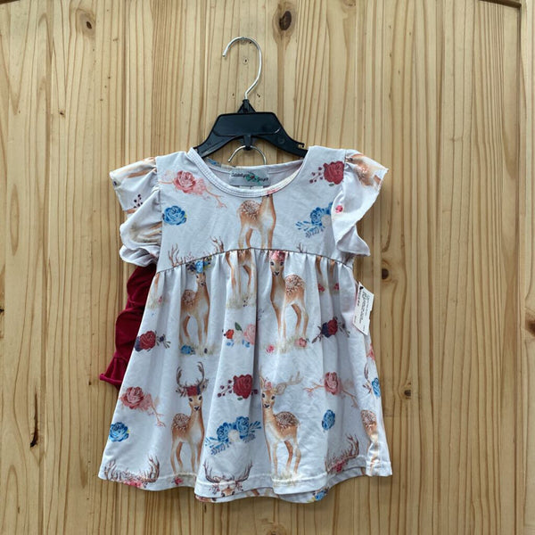 GIRLS ADDELYNN JAYCE 2PC SET FLORAL/WINE/DEER 12/18M
