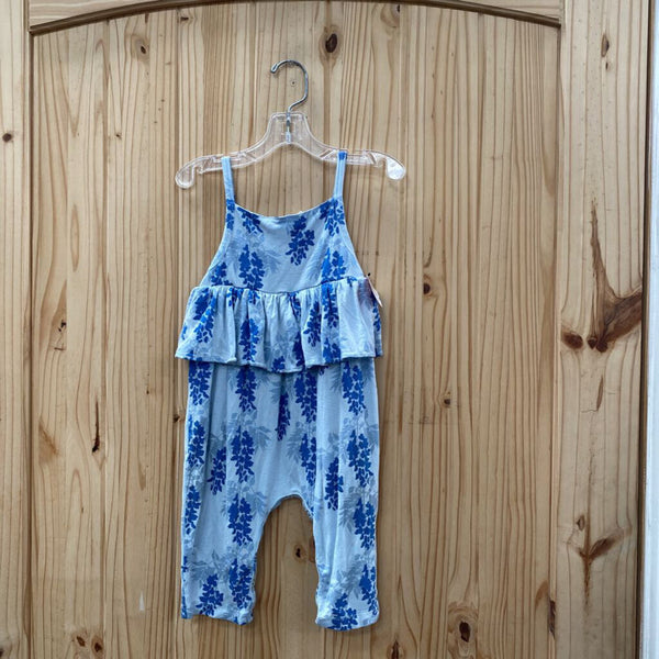GIRLS KATE QUINN LT BLUE SL ROMPER W/PLANTS 12/18M