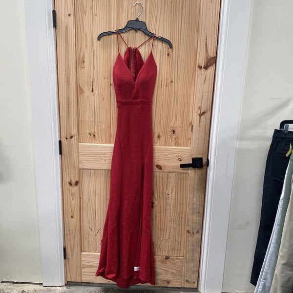WOMENS HONEY & ROSIE RED SPARKLY FORMAL DRESS XS