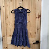 WOMENS MAX STUDIO NAVY BLUE/WHITE SL DRESS M