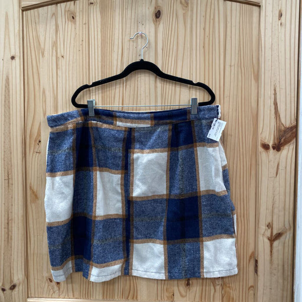 WOMENS SHEIN PLAID SKIRT NAVY BLUE/IVORY/TAUPE 3XL