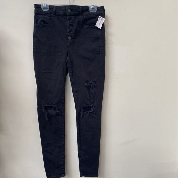 WOMENS AMERICAN EAGLE BLACK DENIM DIST. PANTS 8 REGULAR