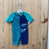 BOYS TOMMY BAHAMA ROMPER AQUA/NAVY BLUE W/TURTLES 24M