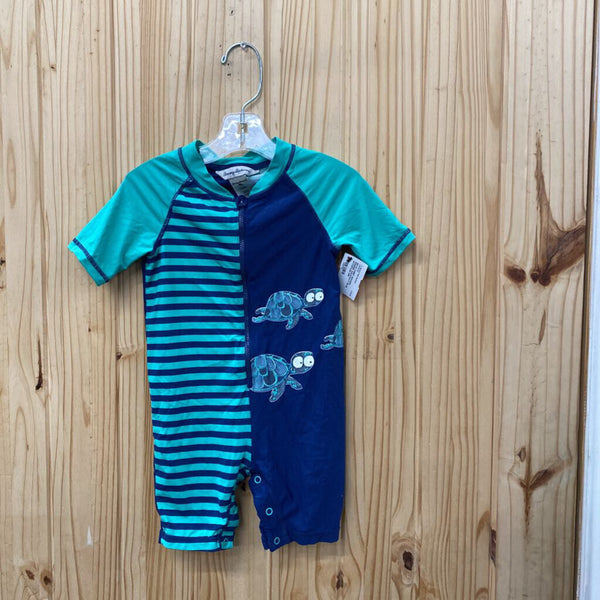 BOYS TOMMY BAHAMA ROMPER AQUA/NAVY BLUE W/TURTLES 24M