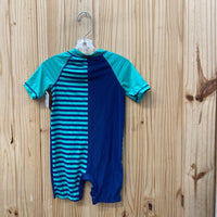 BOYS TOMMY BAHAMA ROMPER AQUA/NAVY BLUE W/TURTLES 24M
