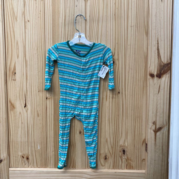 BOYS KICKEE PANTS LS SLEEPER AQUA/LT GREEN 12/18M