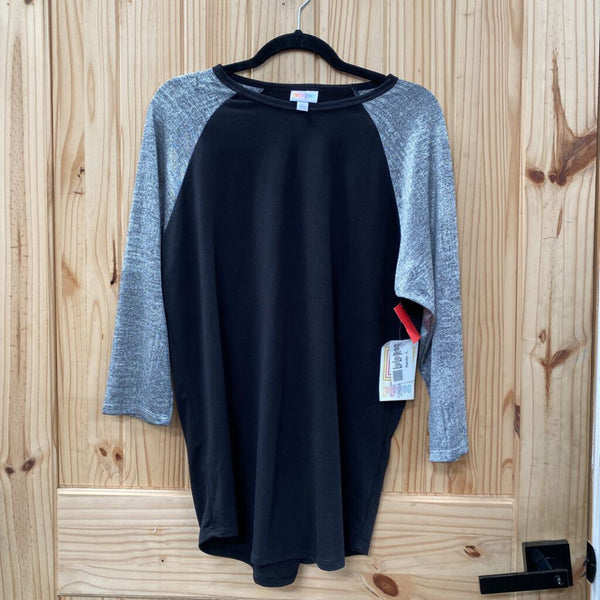 WOMENS LULAROE CASUAL TOP BLK/METALLIC SILVER L NWT