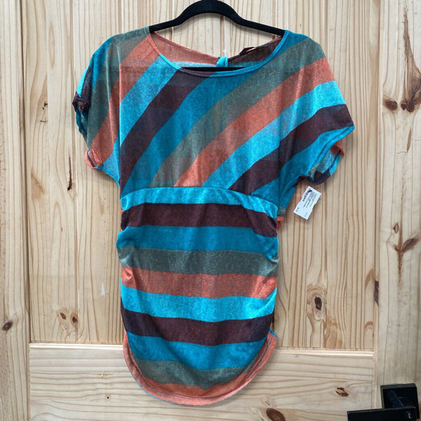 WOMENS ANNABELLE CASUAL TOP LROWN/TEAL/ORANGE L