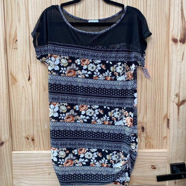 WOMENS FREE KISSES BLK SHEER FLORAL TOP XL