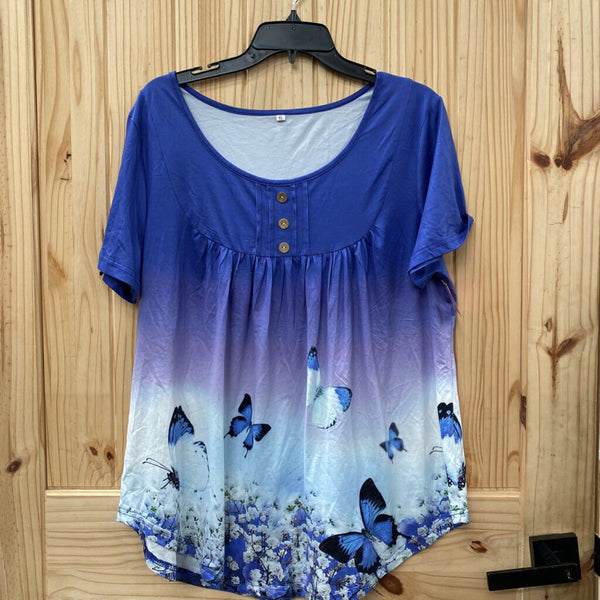 WOMENS PURPLE/WHITE SHIRT W/BUTTERFLIES XL
