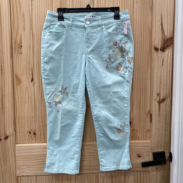 WOMENS CODE BLEU AQUA CAPRI W/FLOWERS 8P