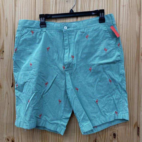 MENS CREMIEUX GREEN/WHITE STRIPE SHORTS W/FLAMINGOS 36