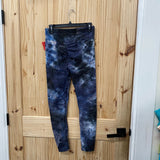 WOMENS NO BOUNDARIES RUCHED LEGGINGS BLUE/WHITE/BLK TYE DYE M