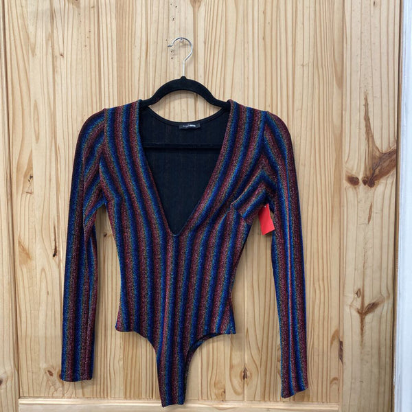 WOMENS FASHION NOVA MULTI COLOR STRIPE BODYSUIT XS